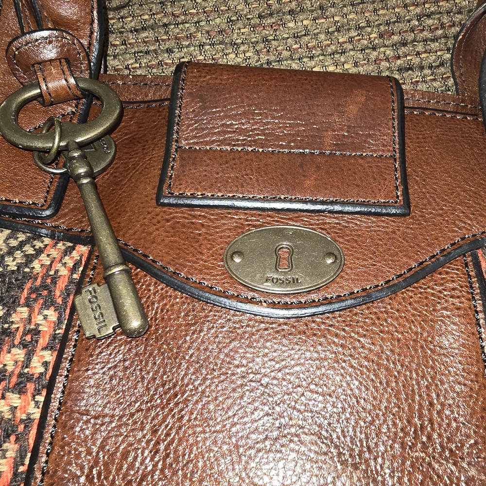 Fossil Brown Leather and Multicolor Satchel - Picture 2 of 10